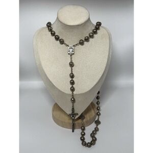 Vtg Silvertone Catholic Rosary Rosebud Bead Necklace Crucifix Basilica Medals
